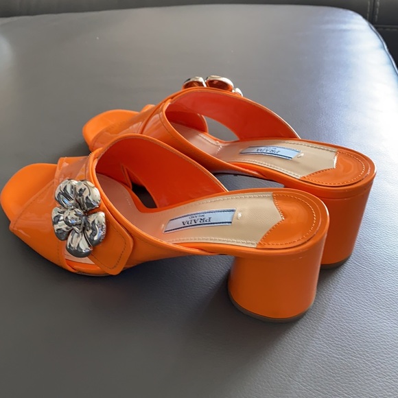 Prada 2.5 inch heels sandal, lovely orange color.